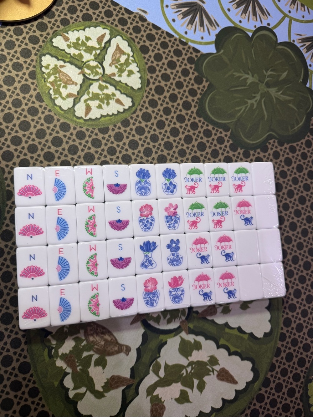 Green Mahjong Tiles Set - Pink & Blue Accents - Picture 14 of 16